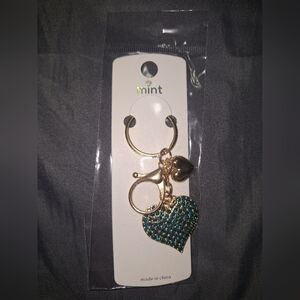 Mint Gold and Teal Heart Bagcharm